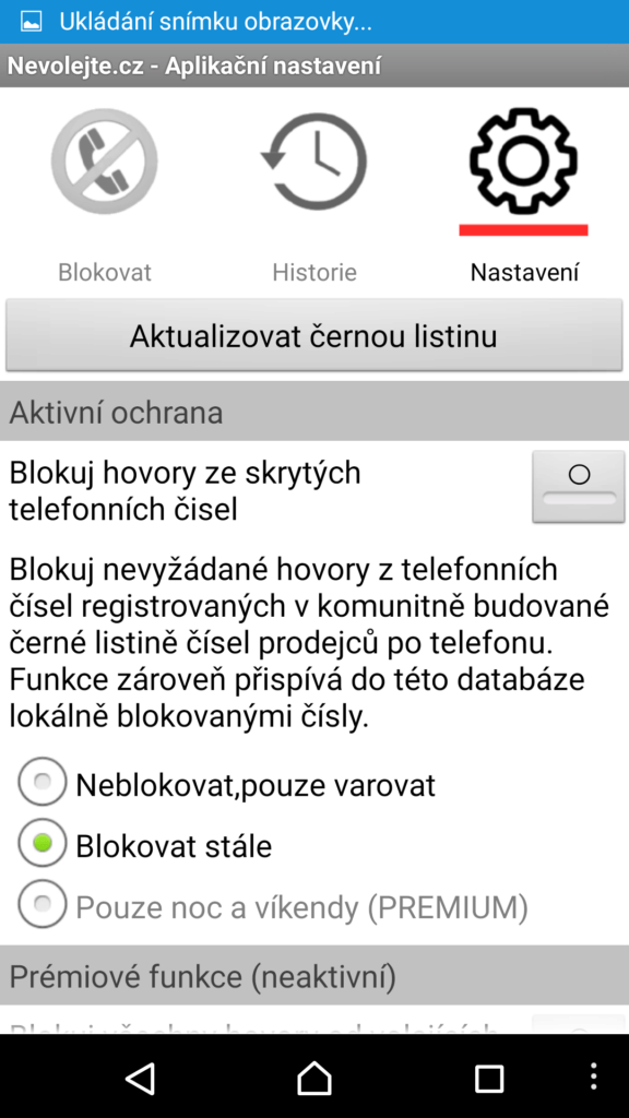 Sekce Nastavení
