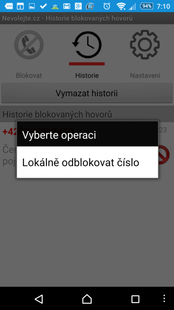 Lokální odblokování čísla