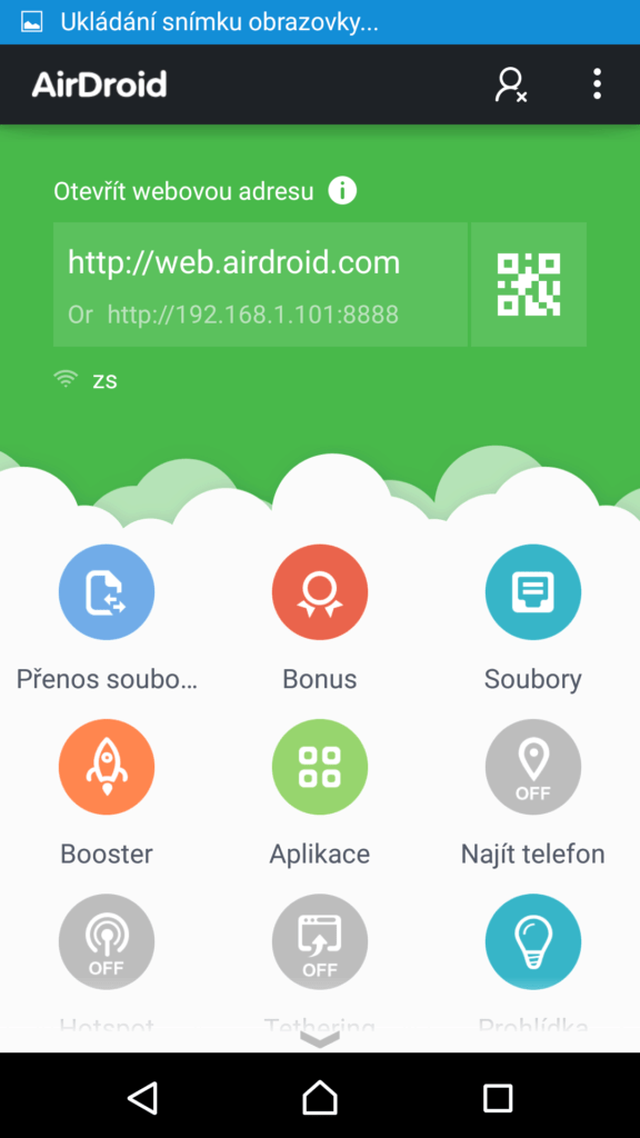 AirDroid na mobilním telefonu