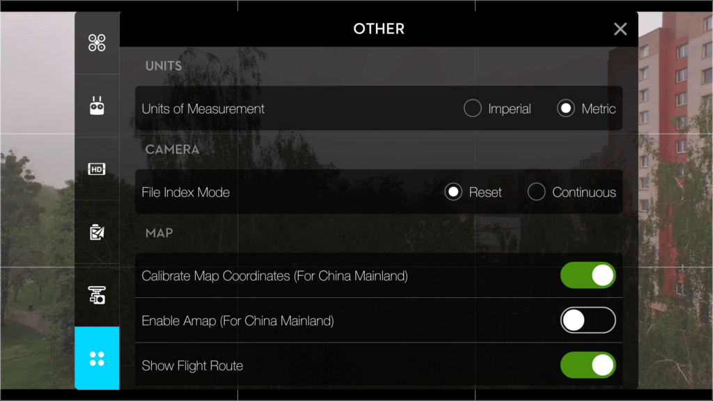 DJI Pilot ostatni nastaveni