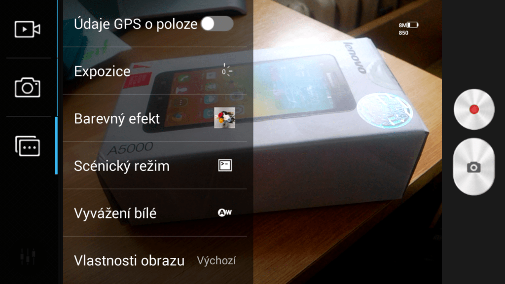 Lenovo A5000 fotoaparát obecná nastavení