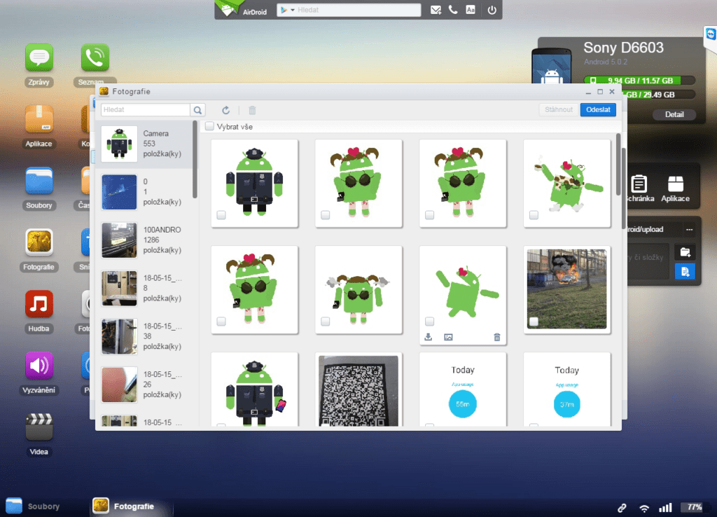AirDroid v prohlížeči na PC