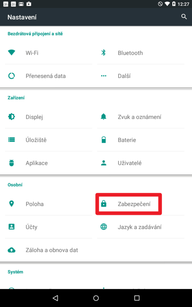 V sekci Zabezpečení
