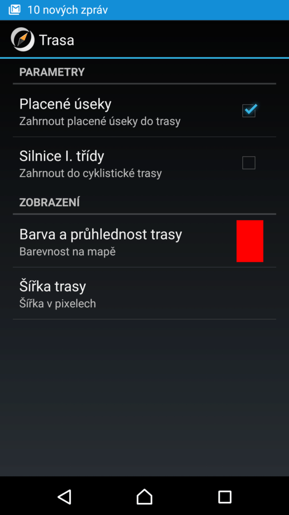 Nastavení trasy