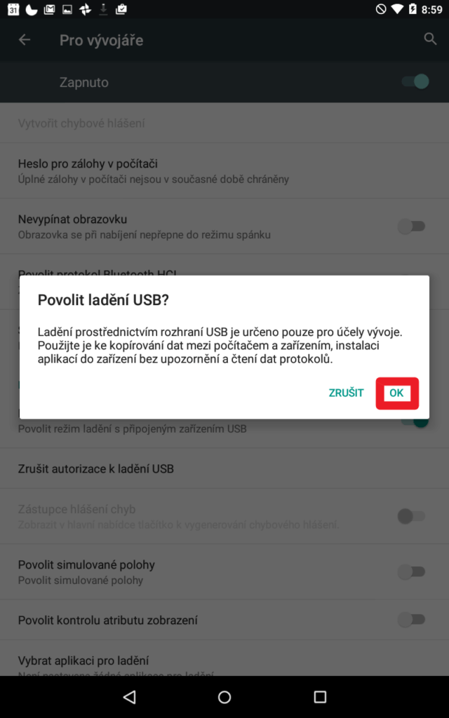 Potvrďte svůj záměr tlačítkem OK