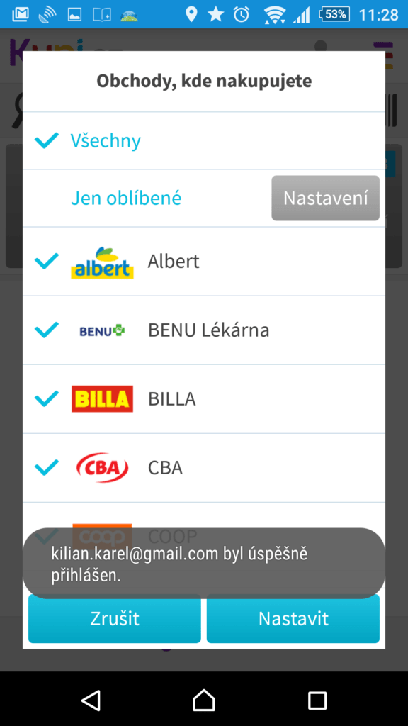 Úspěšné přihlášení