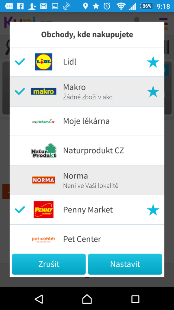 Výběr obchodů
