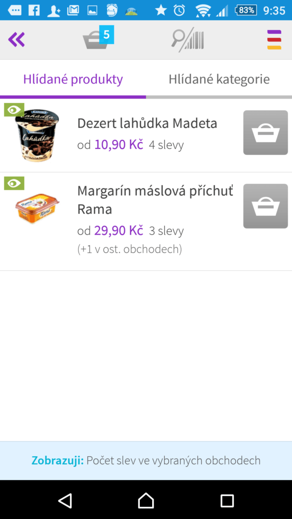 Seznam hlídaných produktů naleznete v samostatné sekci