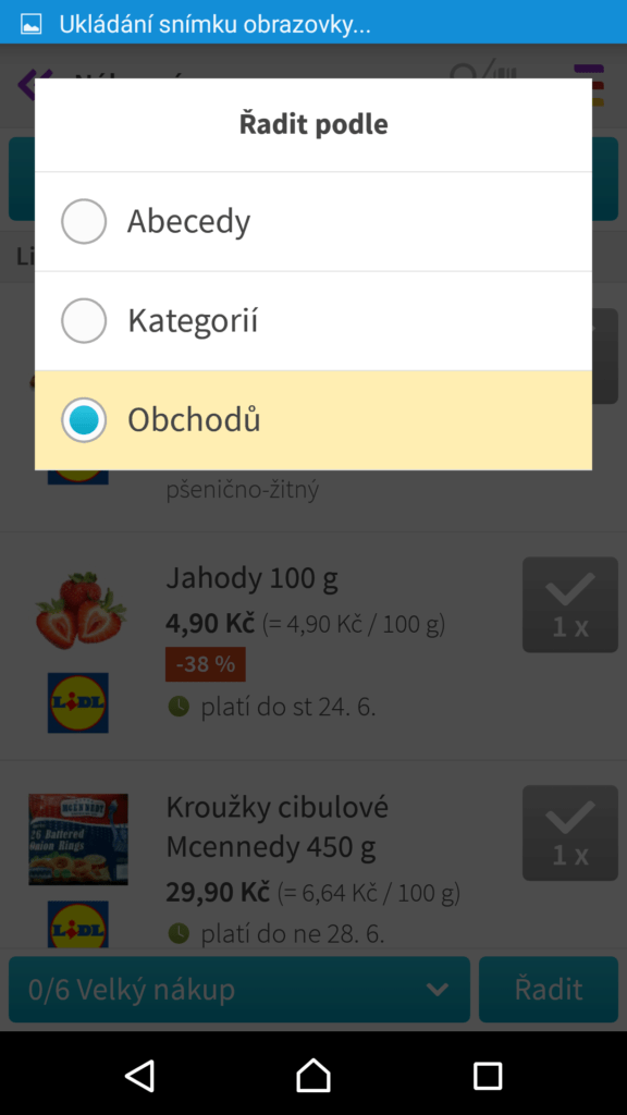Položky je možné řadit podle kritérií