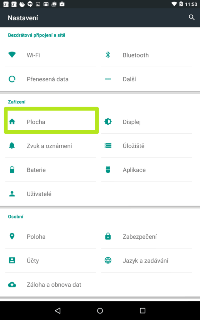 V sekci Zařízení otevřete položku Plocha