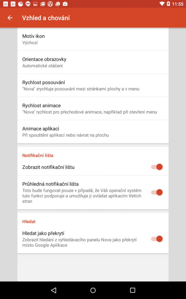 Možnosti nastavení Nova Launcheru