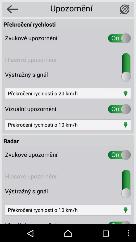 Sekce Upozornění