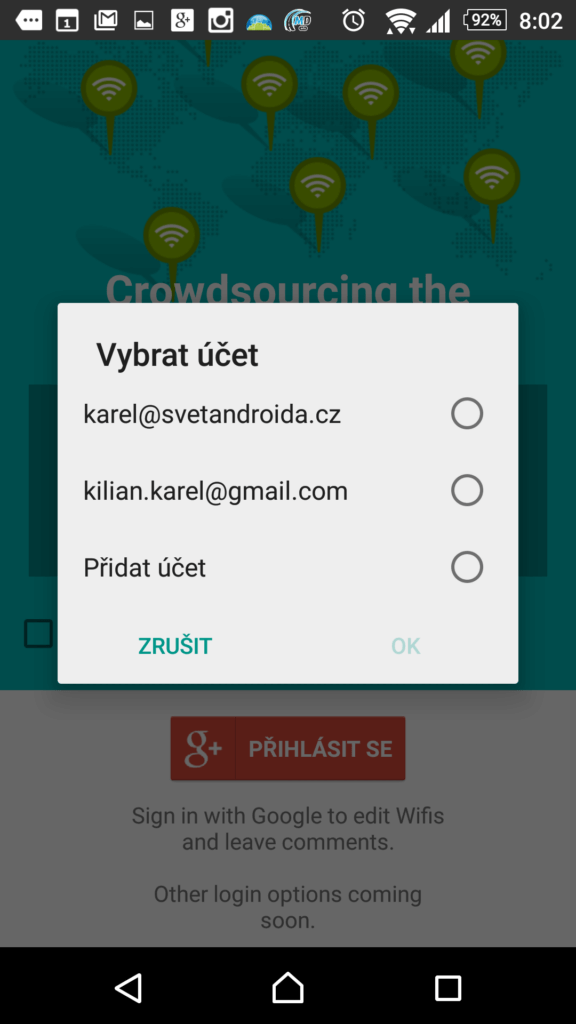 Přihlášení účtem Google+
