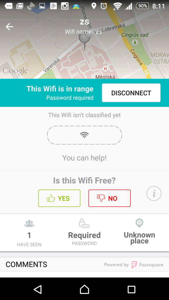 Informace o právě používané Wi-Fi