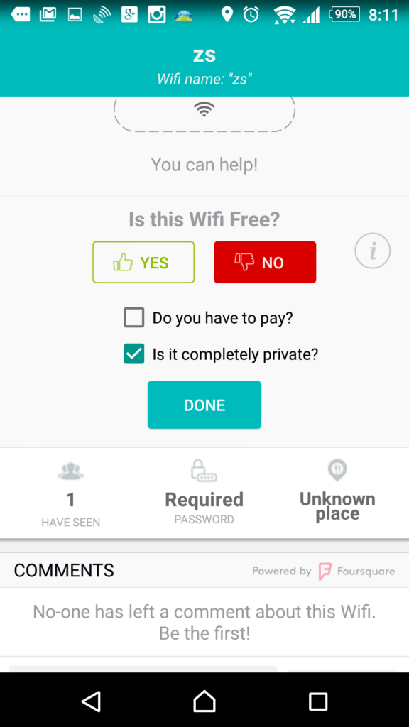 Informace o právě používané Wi-Fi