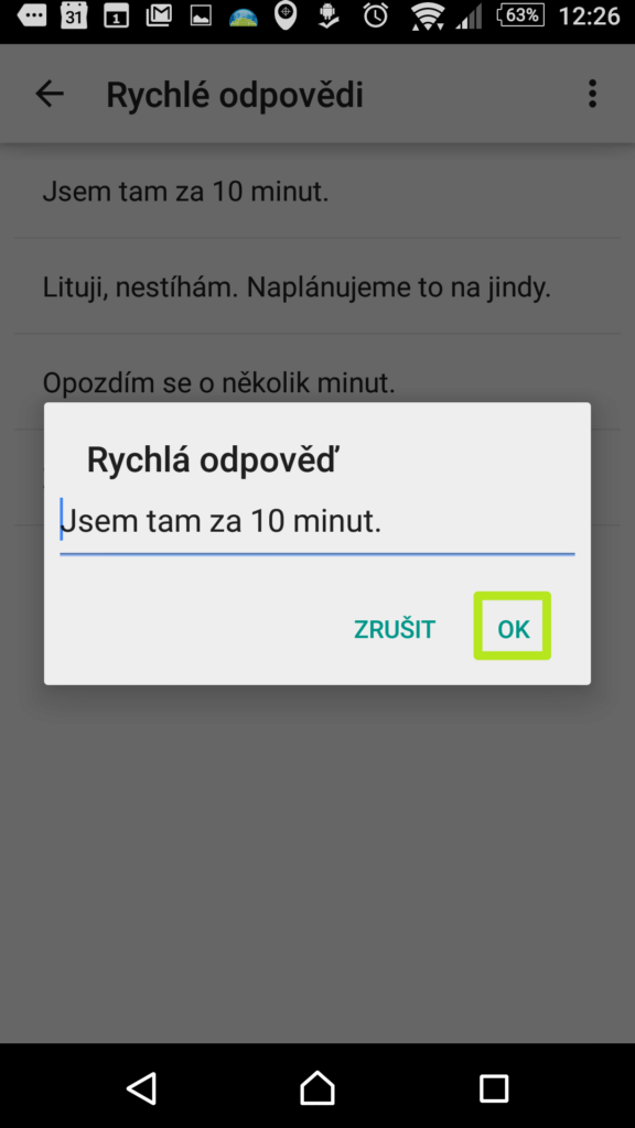 Upravte si rychlé odpovědi