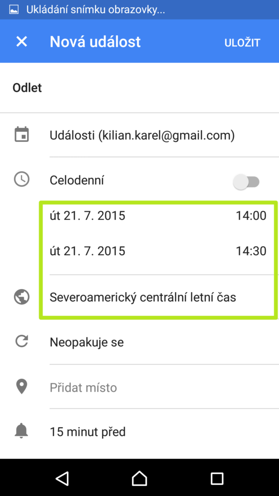 Zadání události v jiném časovém pásmu