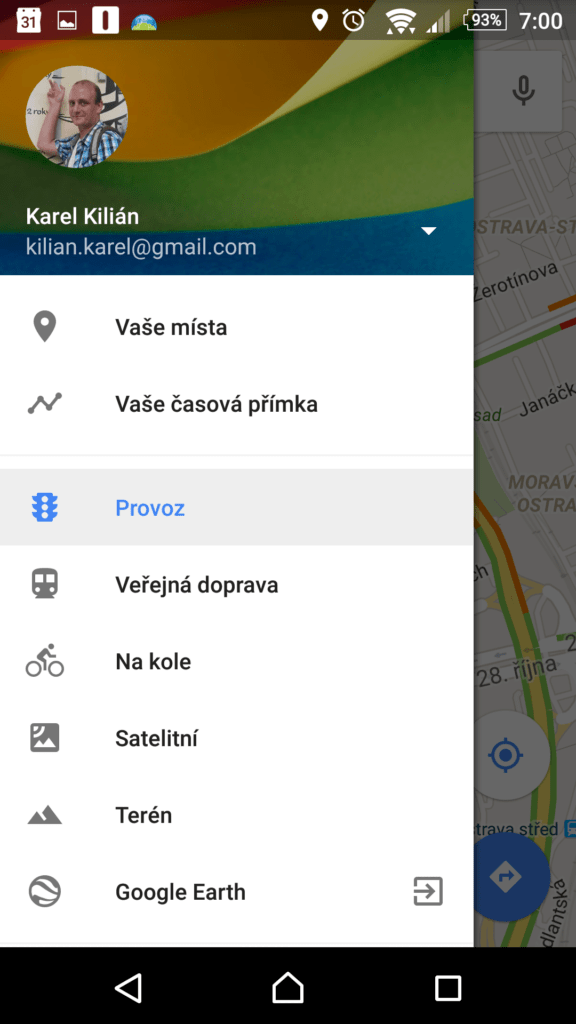 Časová osa v nové verzi Map Google
