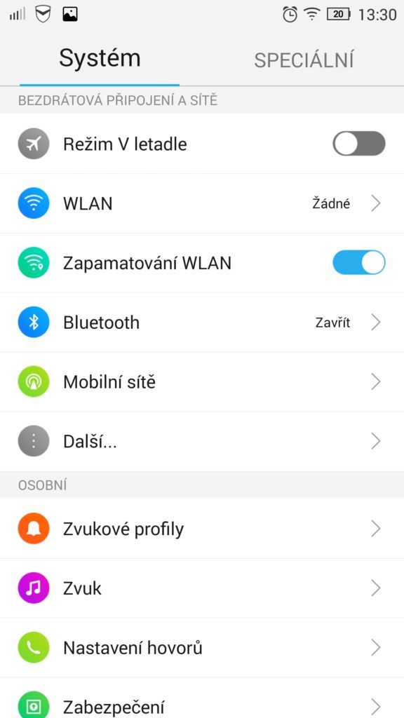 Lenovo P90 nastavení