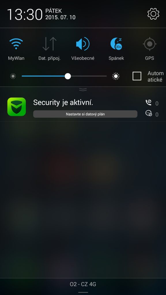 Lenovo P90 notifikační lišta