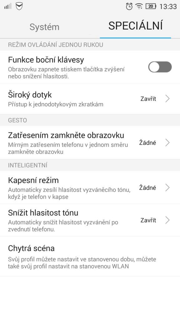 Lenovo P90 speciální nastavení