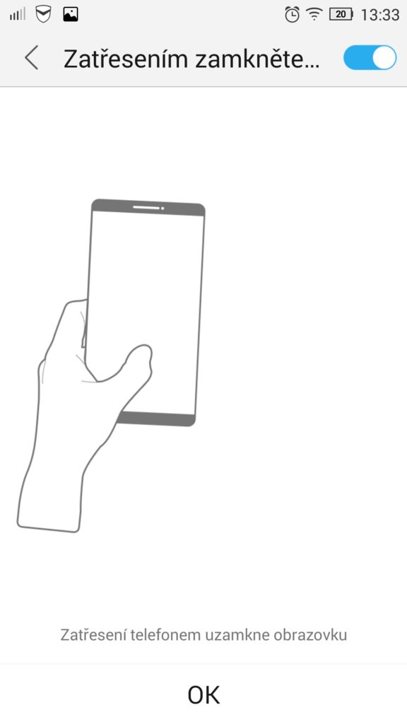 Lenovo P90 zamknutí displeje zatřesením