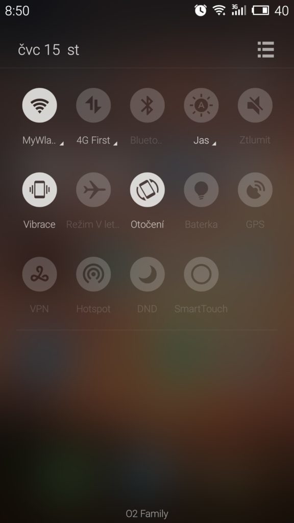 Meizu M2 Note notifikační lišta