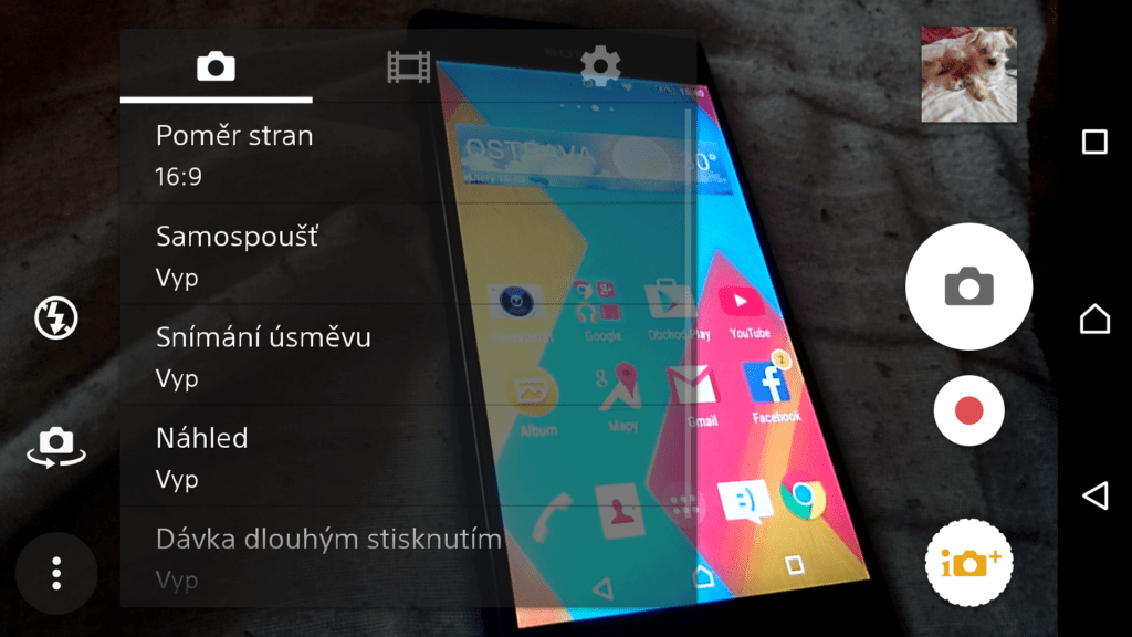 Sony Xperia Z3 aplikace fotoaparát nastavení