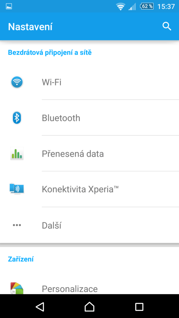 Sony Xperia Z3 nastavení