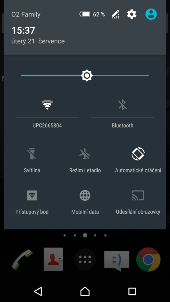 Sony Xperia Z3 notifikační lišta