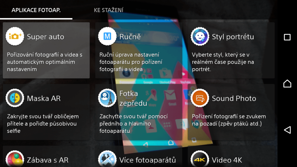 Sony Xperia Z3 režimy focení