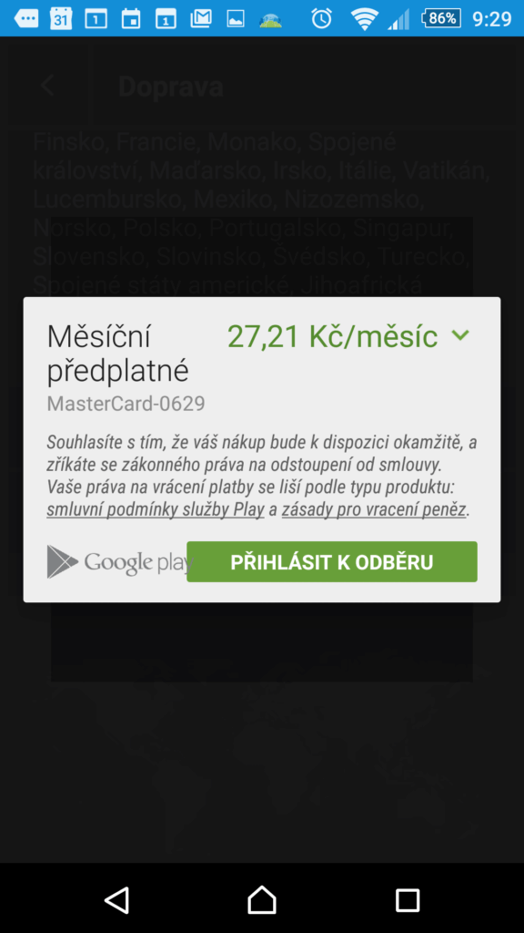 Zakoupili jsme měsíční předplatné dopravních informací