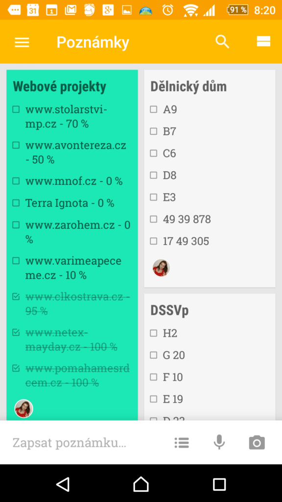 Poznámky a seznamy Google Keep