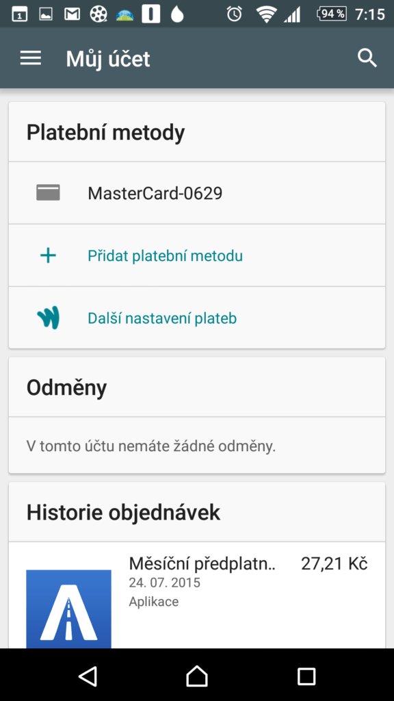 Sekce Můj účet
