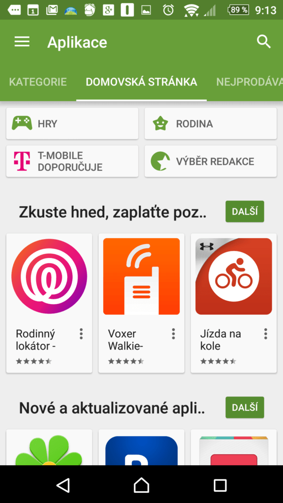 Sekce Aplikace