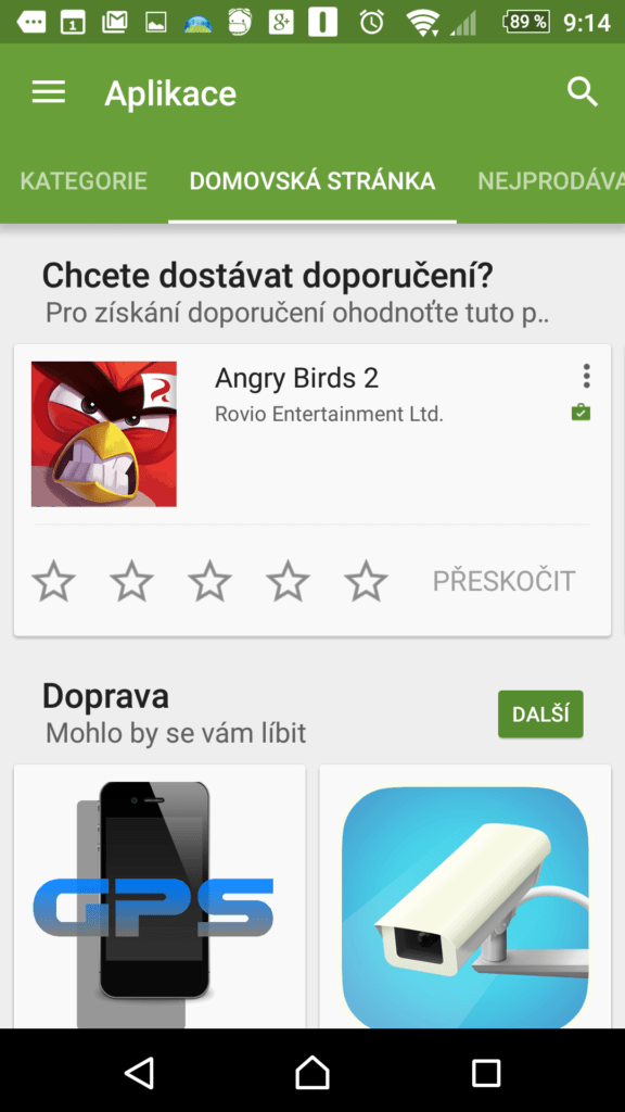 Sekce Aplikace