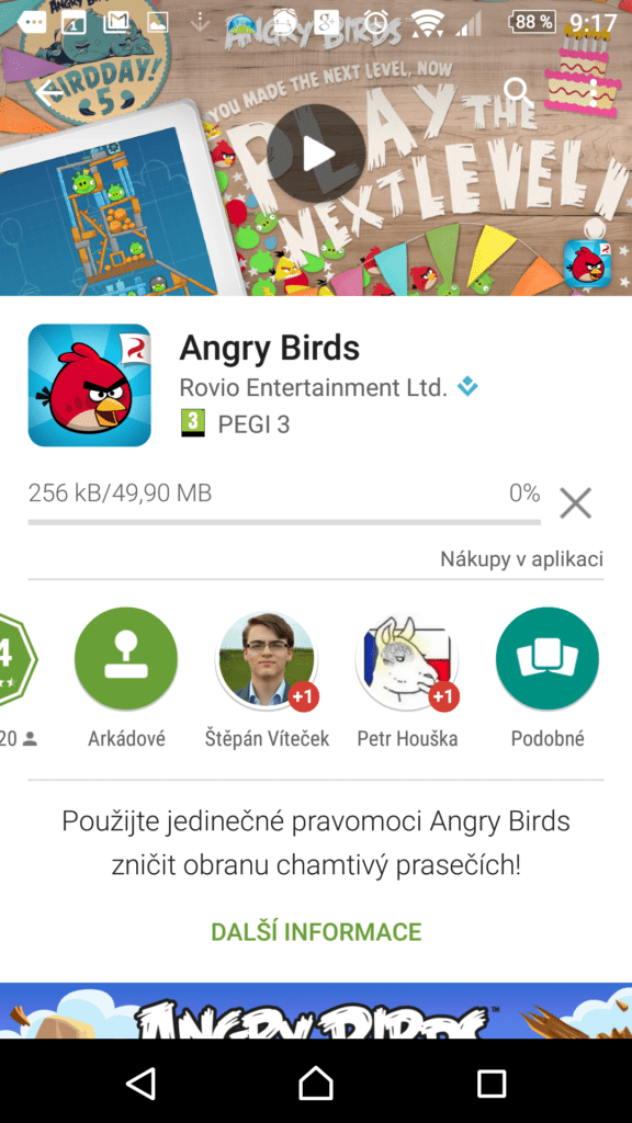 Probíhající instalace aplikace