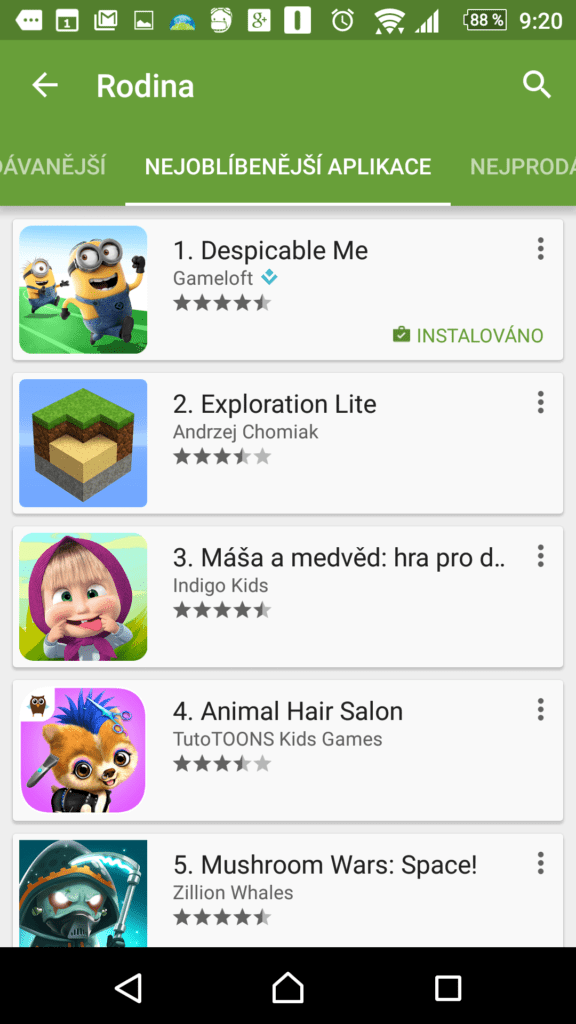 Nejoblíbenější aplikace