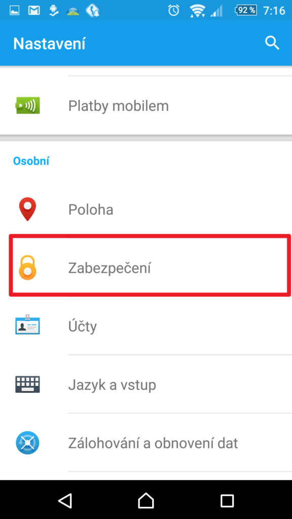 Sekce Zabezpečení