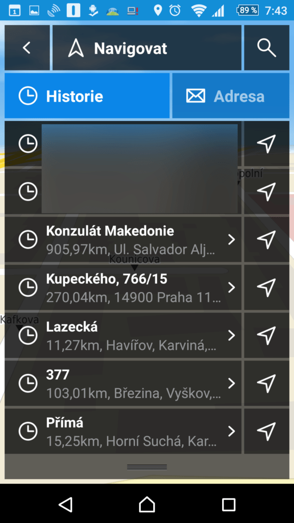 Navigace na bod z historie