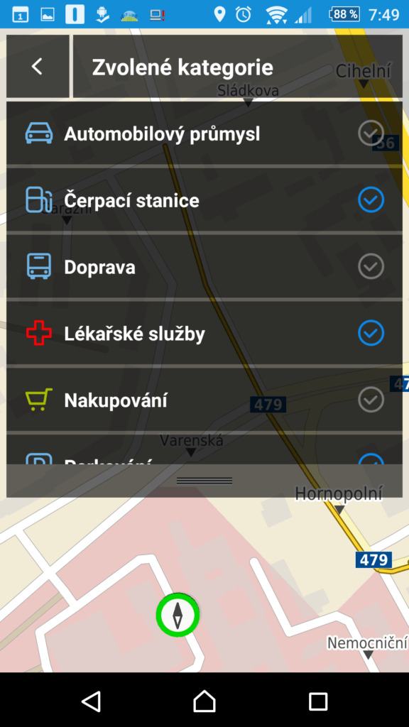 Výběr typů POI