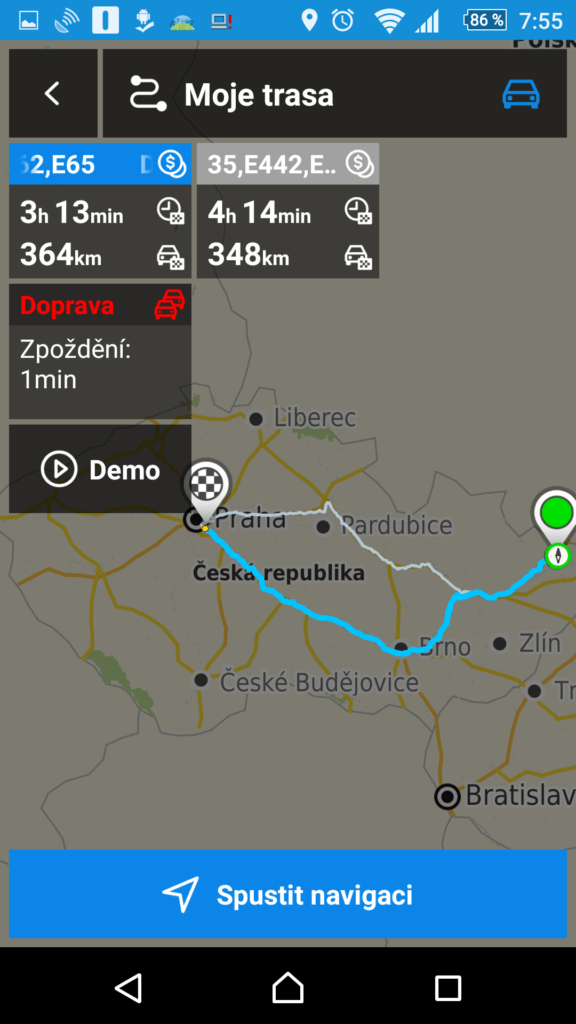 Zobrazení možných tras