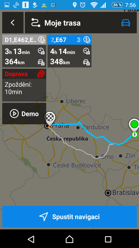 Zobrazení možných tras