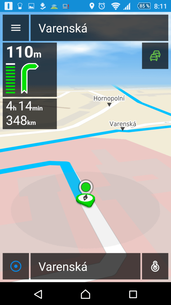 Režim navigace: čas a vzdálenost