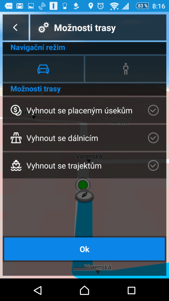 Možnosti trasy