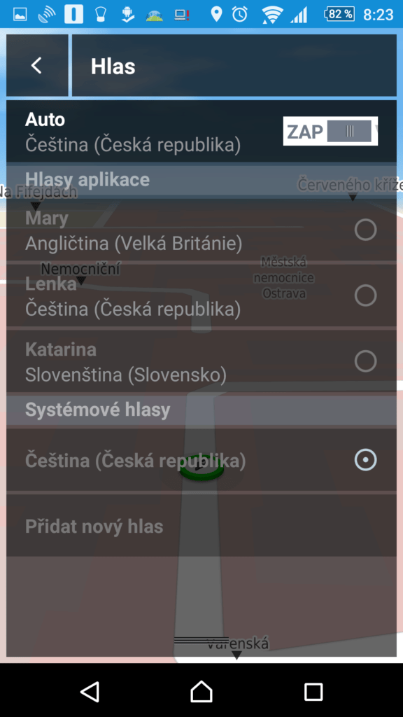 Volba hlasu pro hlasové pokyny