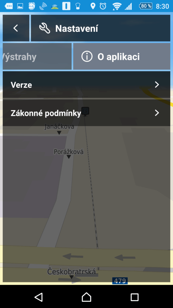 Sekce O aplikaci