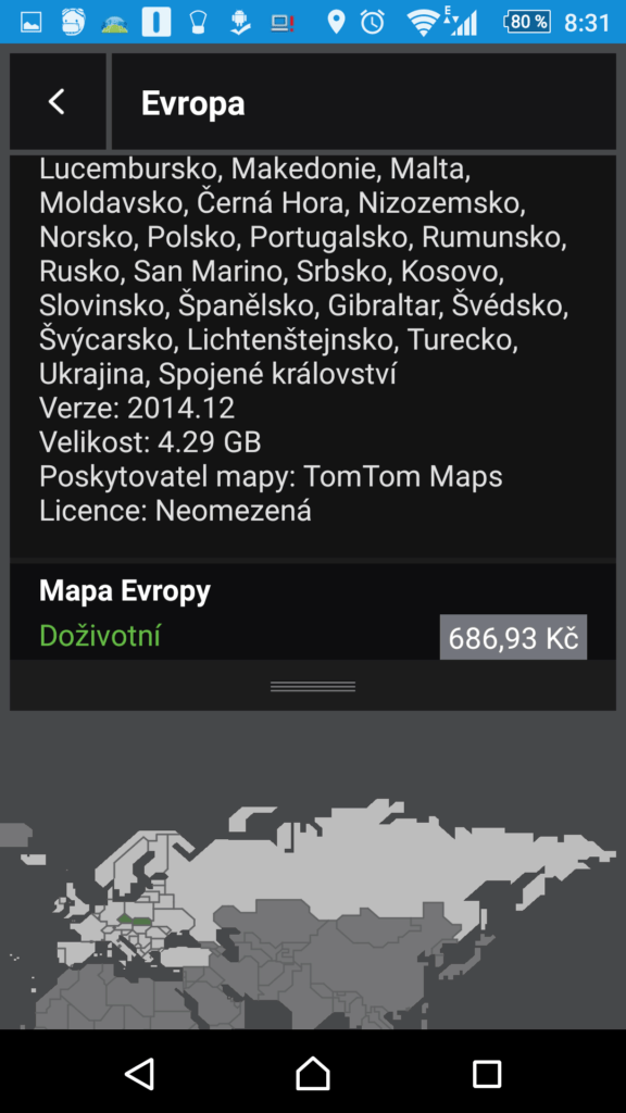 Placené mapové podklady celé Evropy
