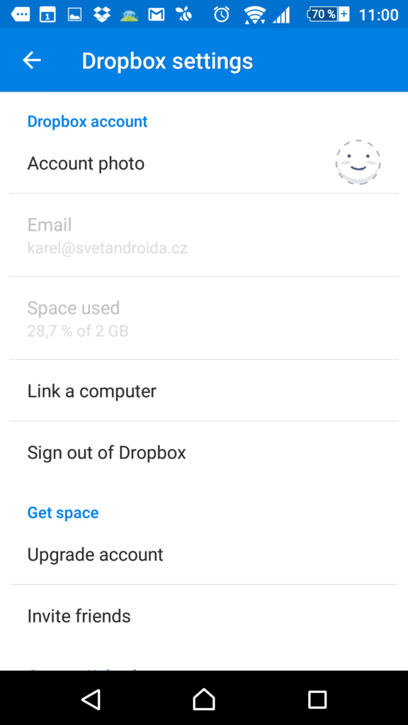 Možnosti nastavení mobilní aplikace