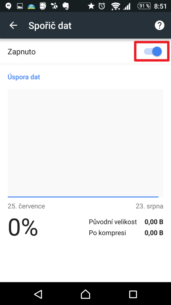 Zapnutí spořiče dat